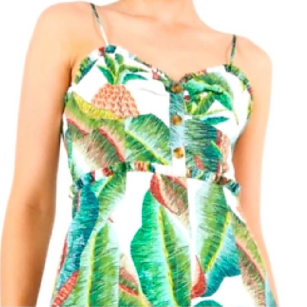 Farm Rio NWOT Forest Palm Linen Dress with adjustable Straps & Rushed back. - Picture 4 of 16